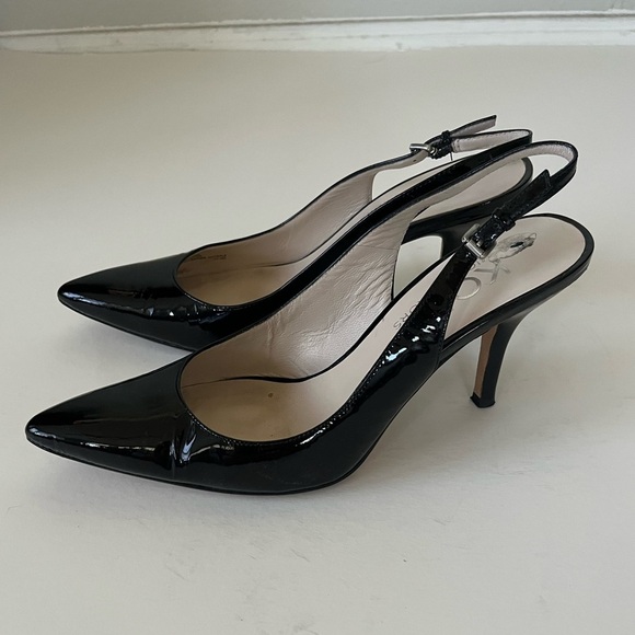 Michael Kors Patent Leather Pointy Toe Sling Back Heels Womens Size 7.5 - Picture 1 of 14